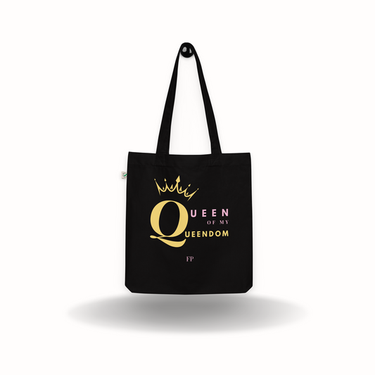 Tote Bag Biologique Noir de la marque Feel Positive "Queen Of My Queendom"